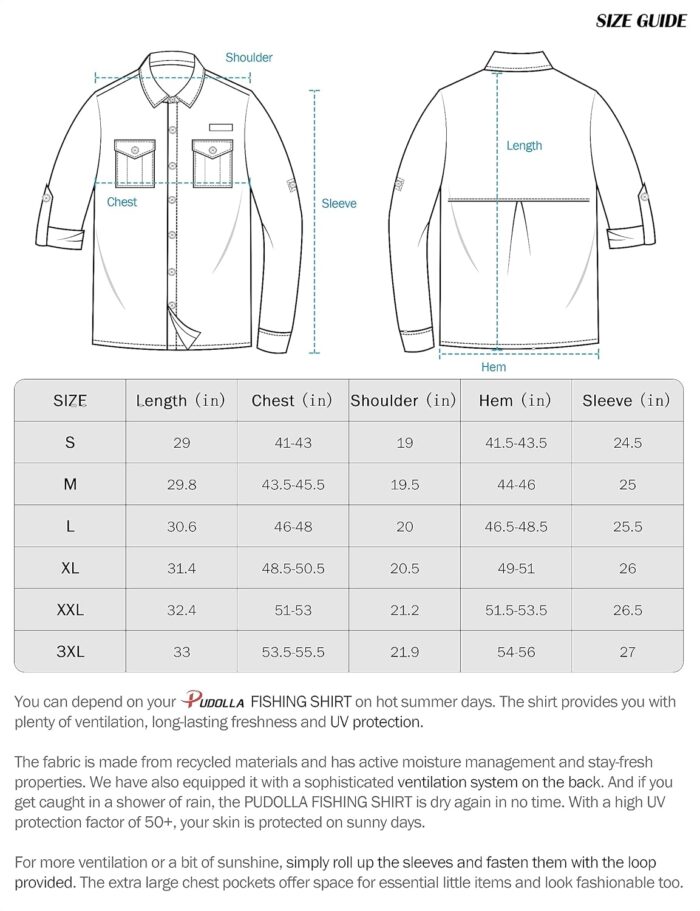 Men's Sun Protection Fishing Shirts Long Sleeve Travel Work Shirts for Men UPF50+ Button Down Shirts with Zipper Pockets - Image 6