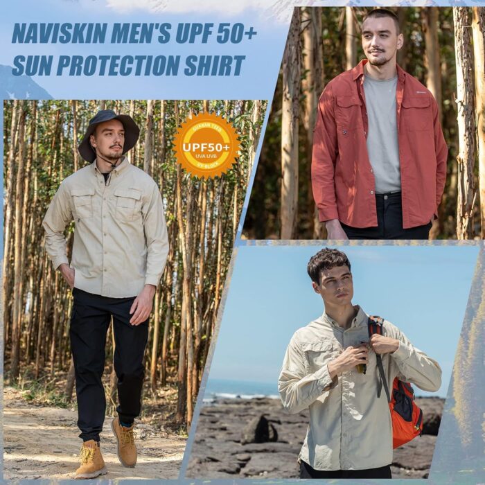 NAVISKIN Men's Sun Protection Fishing Shirts UPF 50+ Long Sleeve Sun Shirts for Men PFG Hiking Travel Camping - Image 2