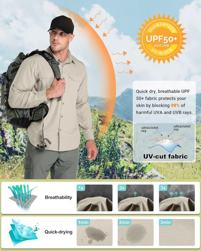 Outdoor Ventures Men's UPF 50+ UV Sun Protection SPF Hiking Shirt Long Sleeve Lightweight Quick Dry for Safari Travel Fishing - Image 4