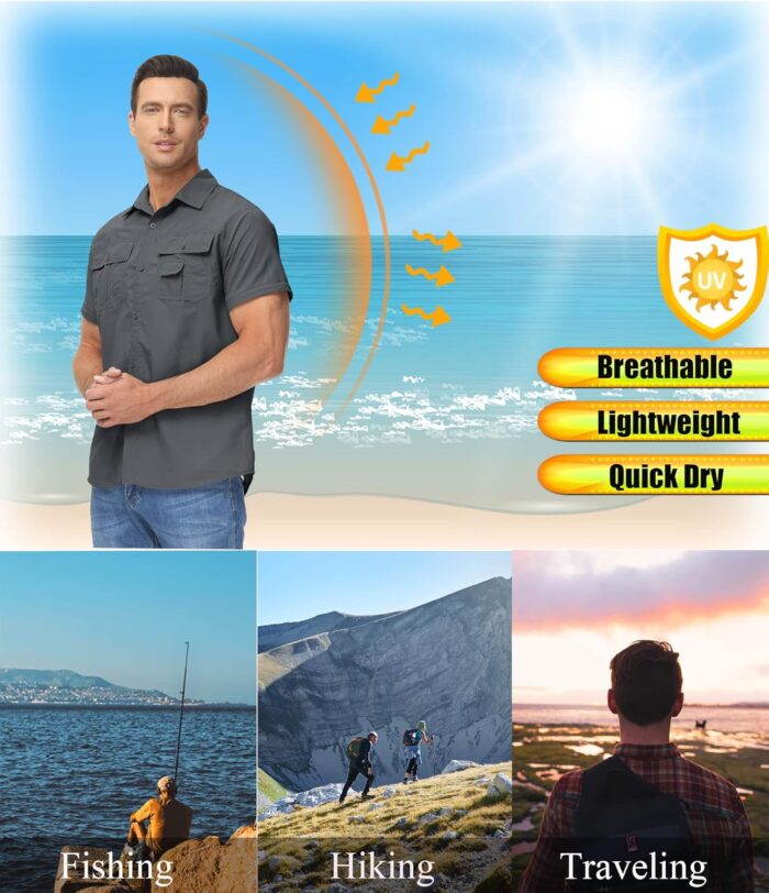 TACVASEN Men's Breathable Quick Dry UV Protection Solid Convertible Long Sleeve Shirt - Image 7