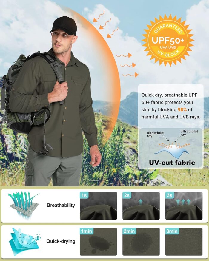 Outdoor Ventures Men's UPF 50+ UV Sun Protection SPF Hiking Shirt Long Sleeve Lightweight Quick Dry for Safari Travel Fishing - Image 4