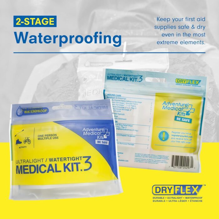 Adventure Medical Kits Ultralight & Watertight .3 - Waterproof Multi-Sports First Aid Kit - Lightweight Medical Kit with Bandages, Moleskin, Medication & More - Pack of 2 - Image 4
