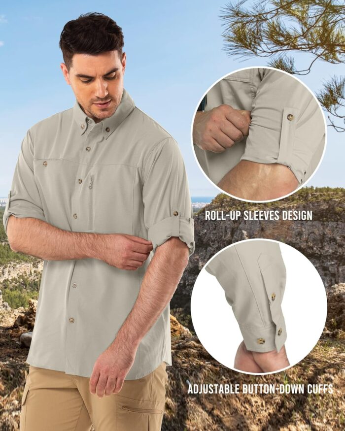 Outdoor Ventures Men's Long Sleeve Hiking Shirt UPF 50 UV Sun Protection Shirt Cooling Quick Dry for Travel Fishing Safari - Image 5