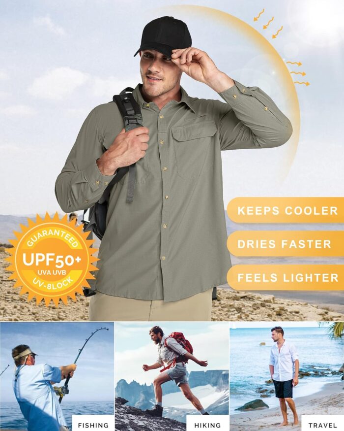 33,000ft Men's Long Sleeve Sun Protection Shirt UPF 50+ UV Quick Dry Cooling Fishing Shirts for Travel Safari Camping Hiking - Image 4