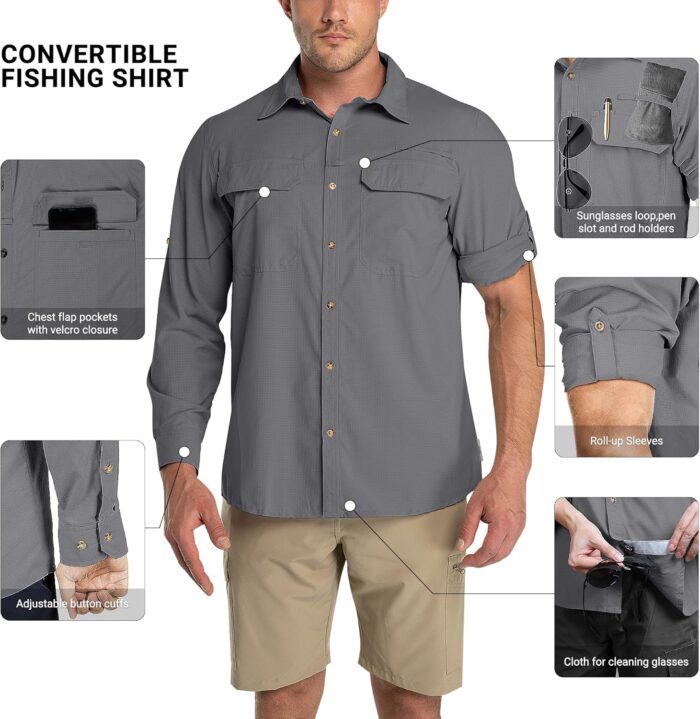 Outdoor Ventures Men's UPF 50+ UV Sun Protection Shirt, Long Sleeve Hiking Fishing Shirt Cooling Quick Dry for Safari Travel - Image 3