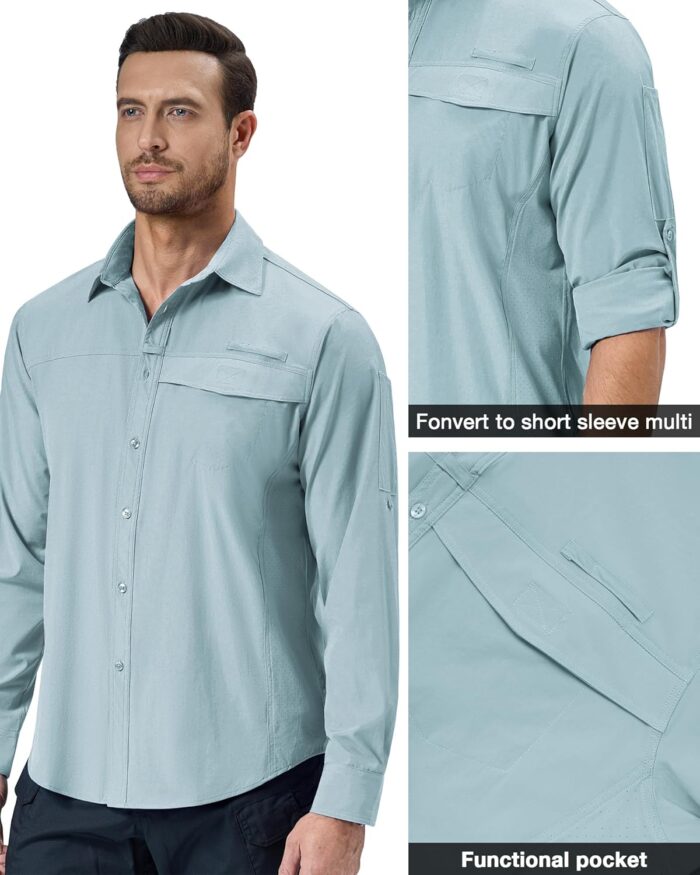 Alimens & Gentle Mens Long Sleeve Hiking Shirts Quick Dry UPF 50+ UV Sun Protection Fishing Shirt Cooling Button Down Shirt - Image 5