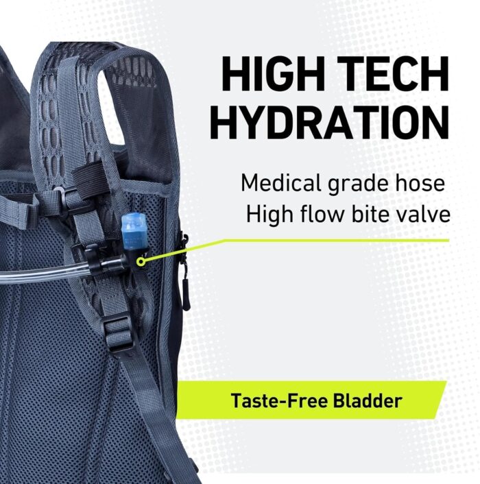 Vibrelli Hydration Pack & 2L Hydration Water Bladder - High Flow Bite Valve - Hydration Backpack with Storage - Lightweight Running Backpack, Cycling, Hiking, Ski for Men, Women & Kids - Image 6
