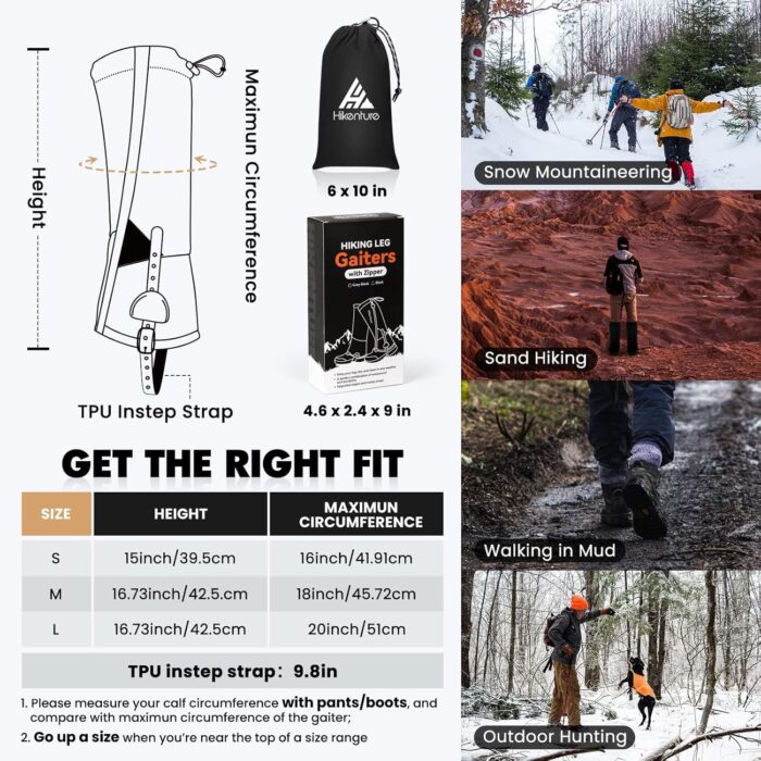 Hikenture Gaiters for Hiking Waterproof, Leg Gaiters with Upgraded Zipper Design, Lightweight Shoe Gaiters for Men Women, Dirt-Proof Ripstop Hiking Gaiters, Breathable Boot Gators for Hunting - Image 6