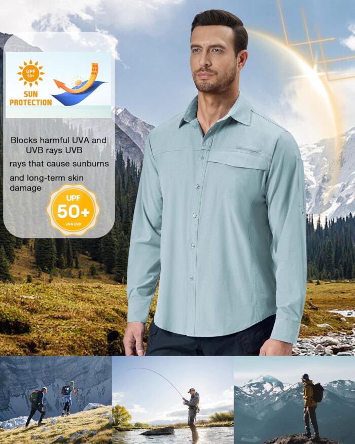 Alimens & Gentle Mens Long Sleeve Hiking Shirts Quick Dry UPF 50+ UV Sun Protection Fishing Shirt Cooling Button Down Shirt - Image 4