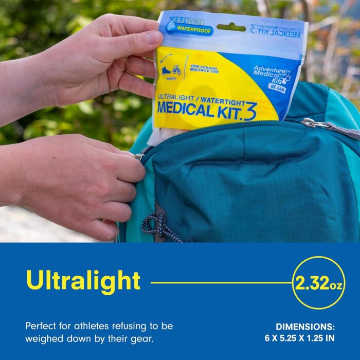 Adventure Medical Kits Ultralight & Watertight .3 - Waterproof Multi-Sports First Aid Kit - Lightweight Medical Kit with Bandages, Moleskin, Medication & More - Pack of 2 - Image 3