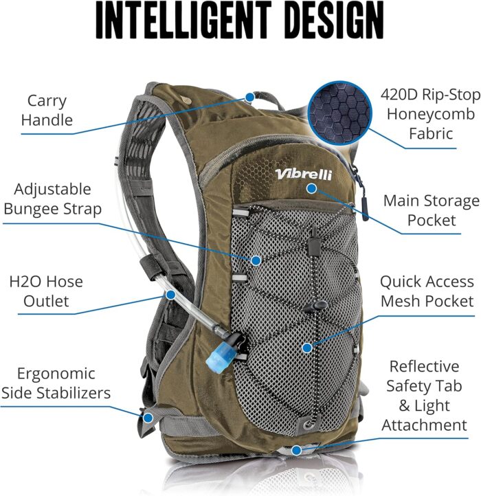 Vibrelli Hydration Pack & 2L Hydration Water Bladder - High Flow Bite Valve - Hydration Backpack with Storage - Lightweight Running Backpack, Cycling, Hiking, Ski for Men, Women & Kids - Image 5