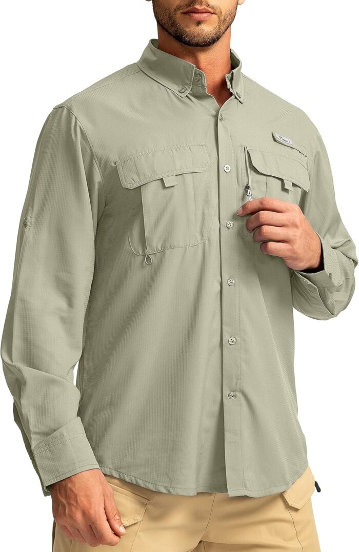 Men's Sun Protection Fishing Shirts Long Sleeve Travel Work Shirts for Men UPF50+ Button Down Shirts with Zipper Pockets - Image 2